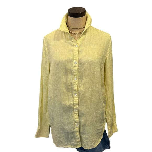 J. McLaughlin Yellow 100% Linen Button Down Shirt Blouse Top Women size S - Picture 1 of 8